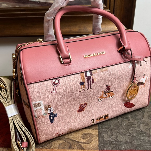 Michael Kors Jet Set Medium Travel Duffle Bag Dark Powder Blush Multi - Picture 5 of 5